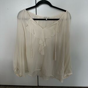 cream silk blouse with front neck detailing